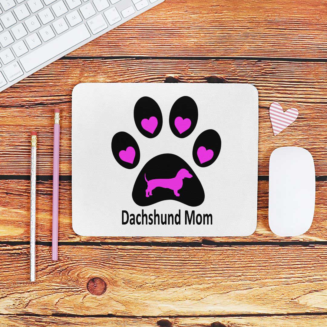 Dachshund Mom Paw Print Premium Mouse Pad Round and Rectangle