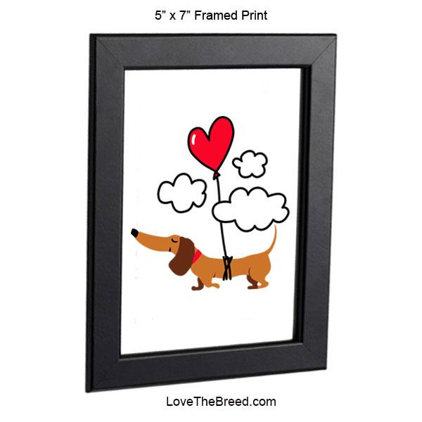 Dachshund Up Up and Away Heart Balloon Brown Framed Print 5 x 7