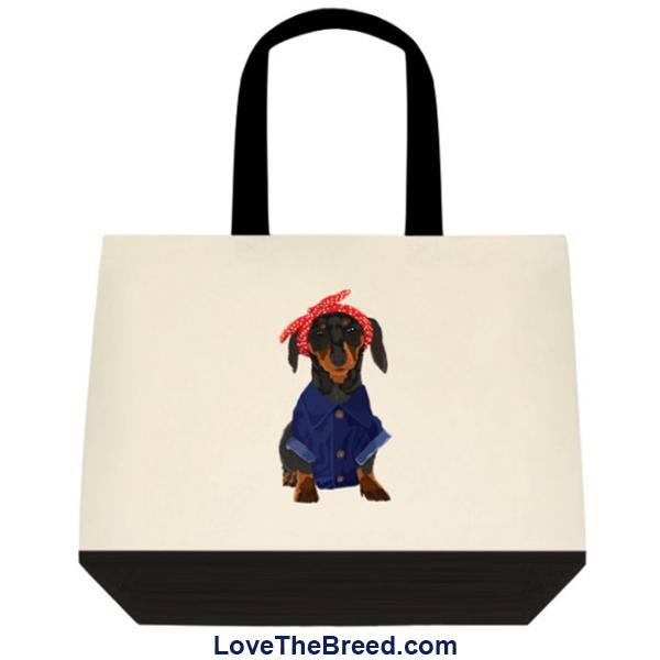 Dachshund Black and Tan DOG Rosie the Riveter Extra Large Tote