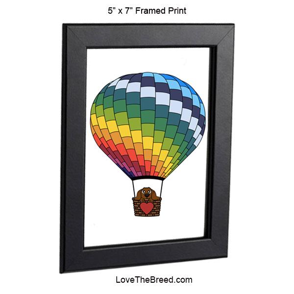Dachshund in Hot Air Balloon Brown Framed Print 5 x 7