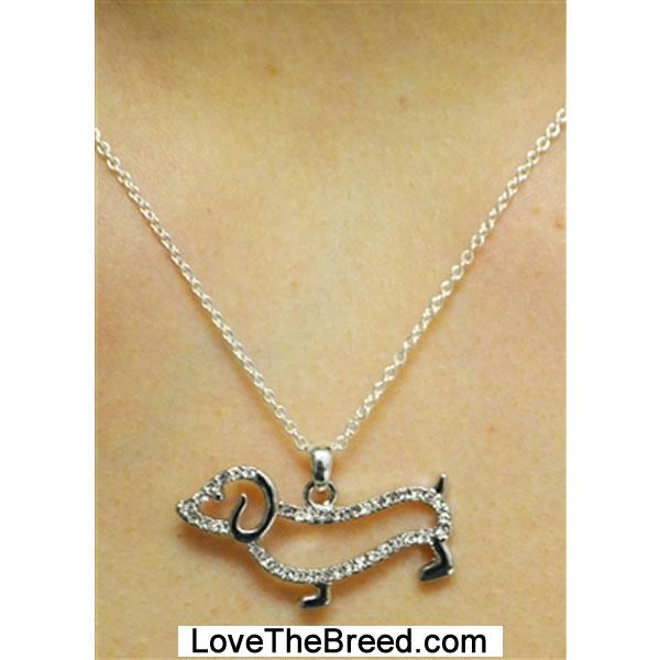 Dachshund Necklace Clear Rhinestone Silhouette FREE SHIPPING