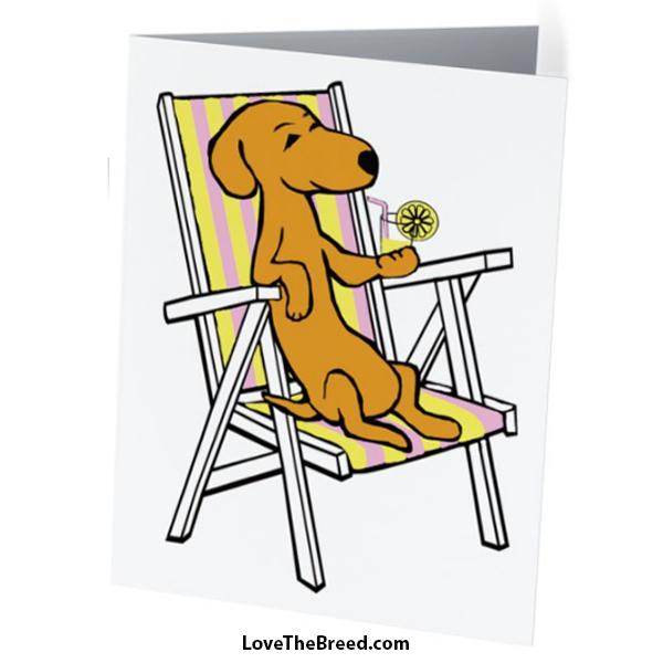 Dachshund on Beach Chair with Lemonade Note Card