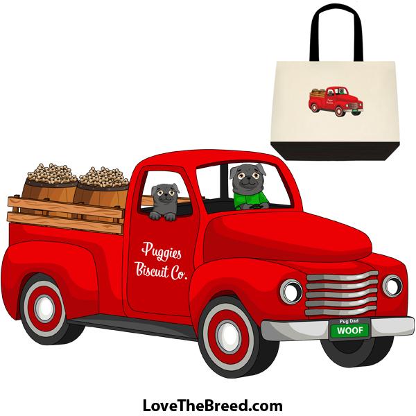 Pug Black Biscuit Truck Extra Large Tote