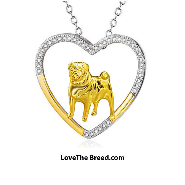 Pug Heart Silver and Gold Necklace