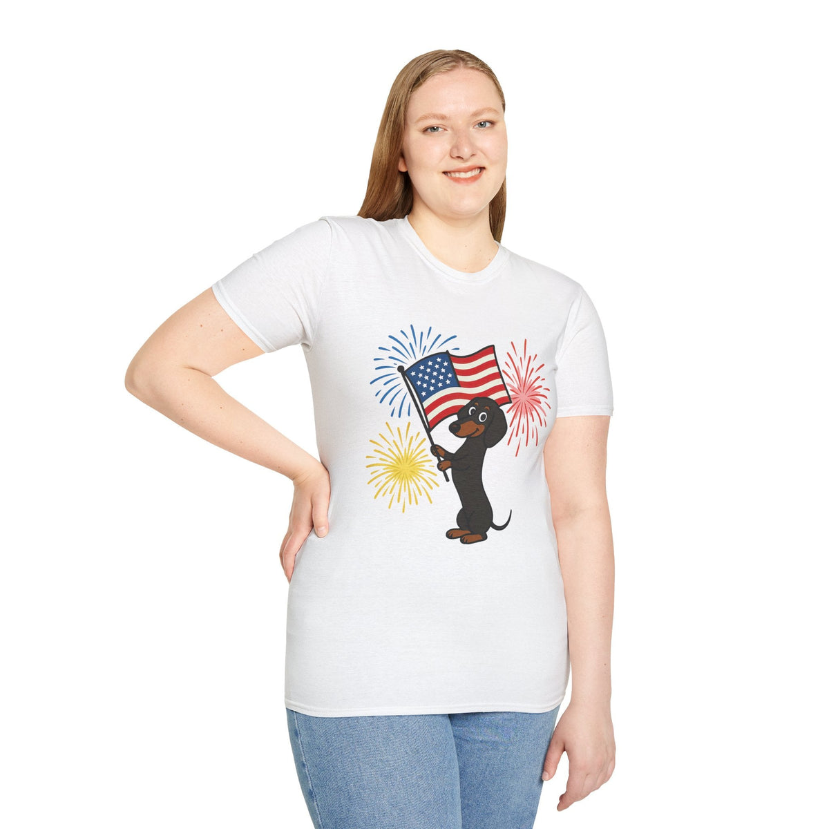 Printify T-Shirt Patriotic Dog Celebrate Independence Unisex Softstyle T-Shirt