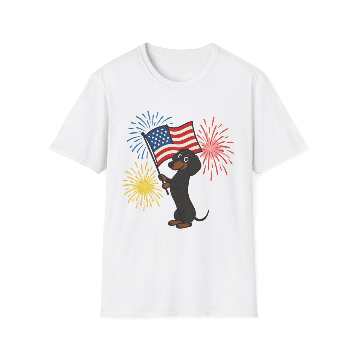 Printify T-Shirt White / S Patriotic Dog Celebrate Independence Unisex Softstyle T-Shirt