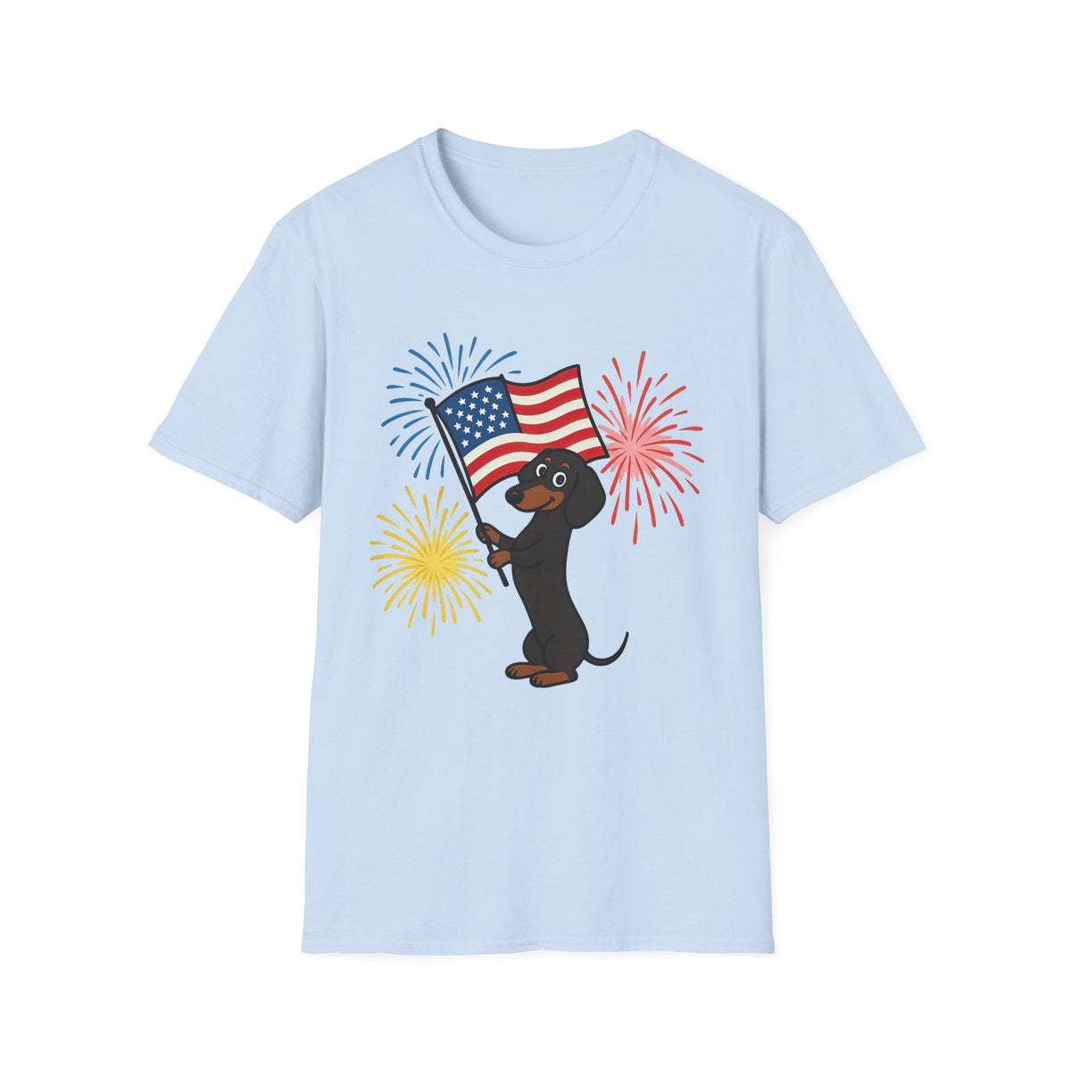 Printify T-Shirt Light Blue / S Patriotic Dog Celebrate Independence Unisex Softstyle T-Shirt