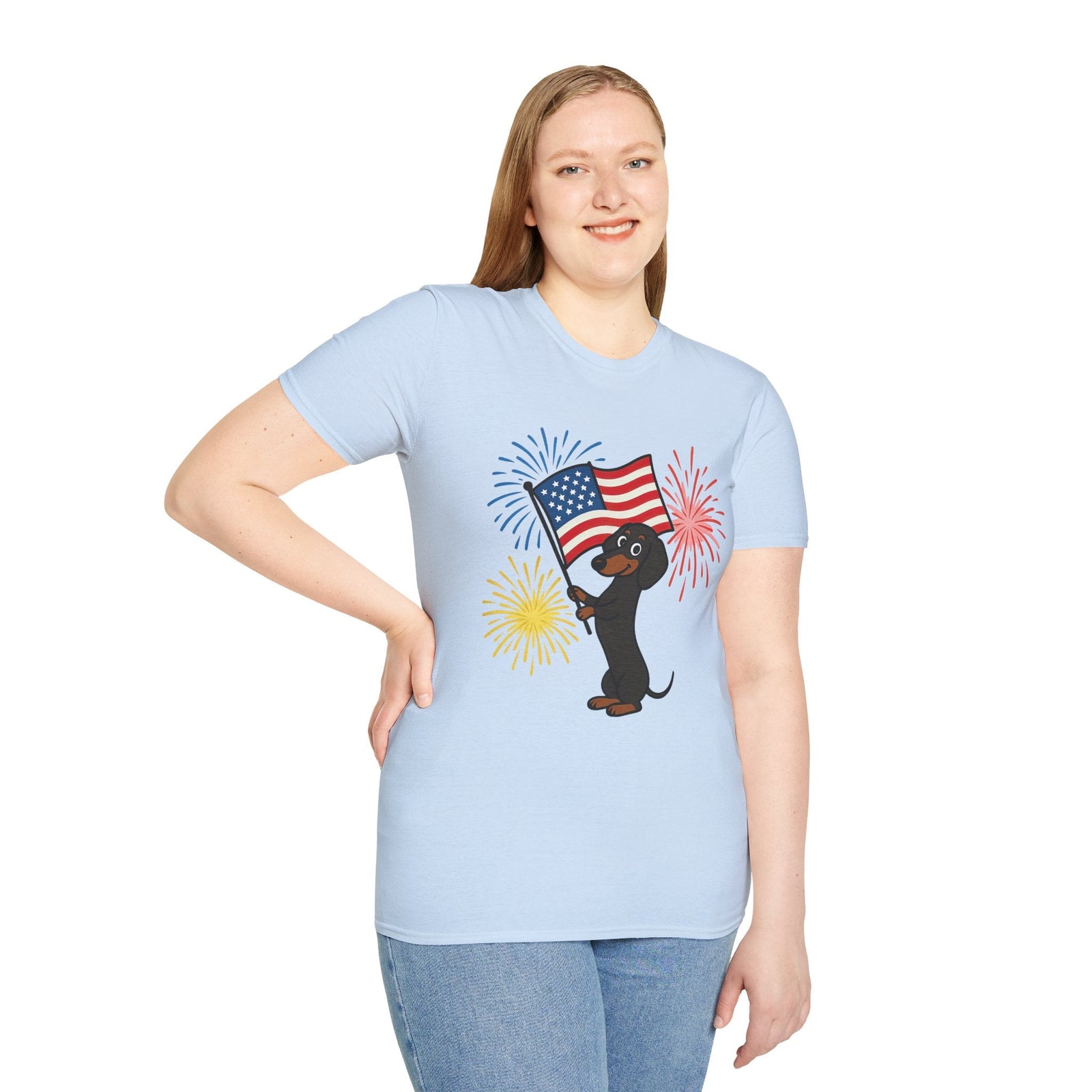 Printify T-Shirt Patriotic Dog Celebrate Independence Unisex Softstyle T-Shirt