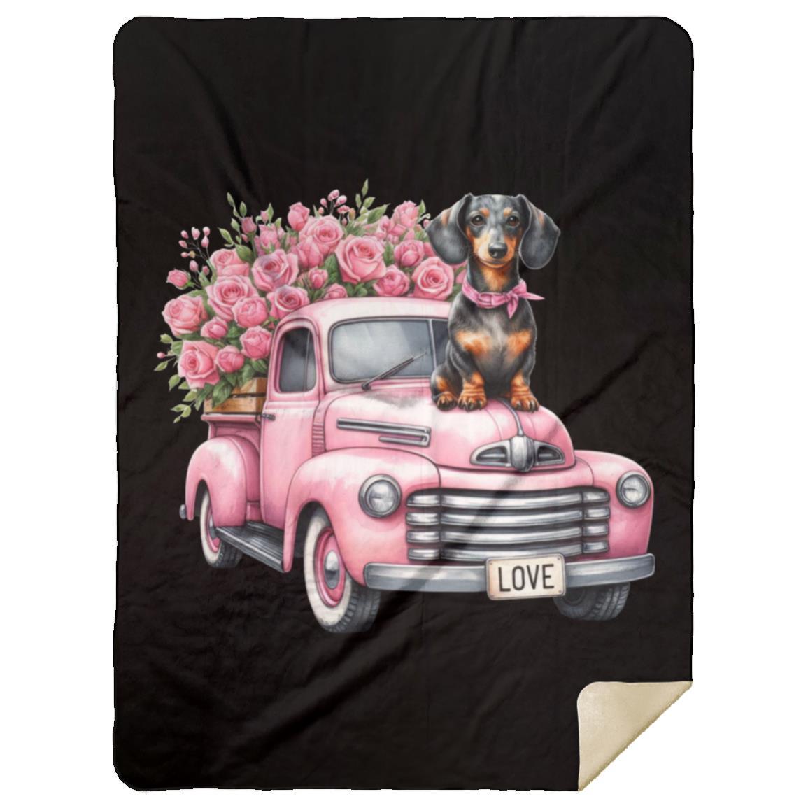 CustomCat Apparel MSHL Premium Mink Sherpa Blanket 60x80 / Black Dachshund Love Truck Blankets