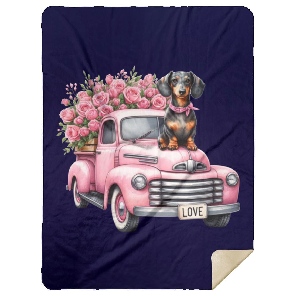 CustomCat Apparel MSHL Premium Mink Sherpa Blanket 60x80 / Navy Dachshund Love Truck Blankets
