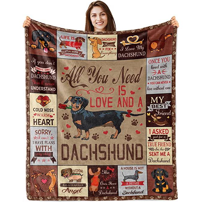 Dachshund Quilt Throw Blanket All You Need is Love and a Dachshund