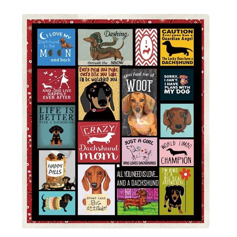 Crazy Dachshund Mom Sherpa Patchwork Quilt Throw Blanket