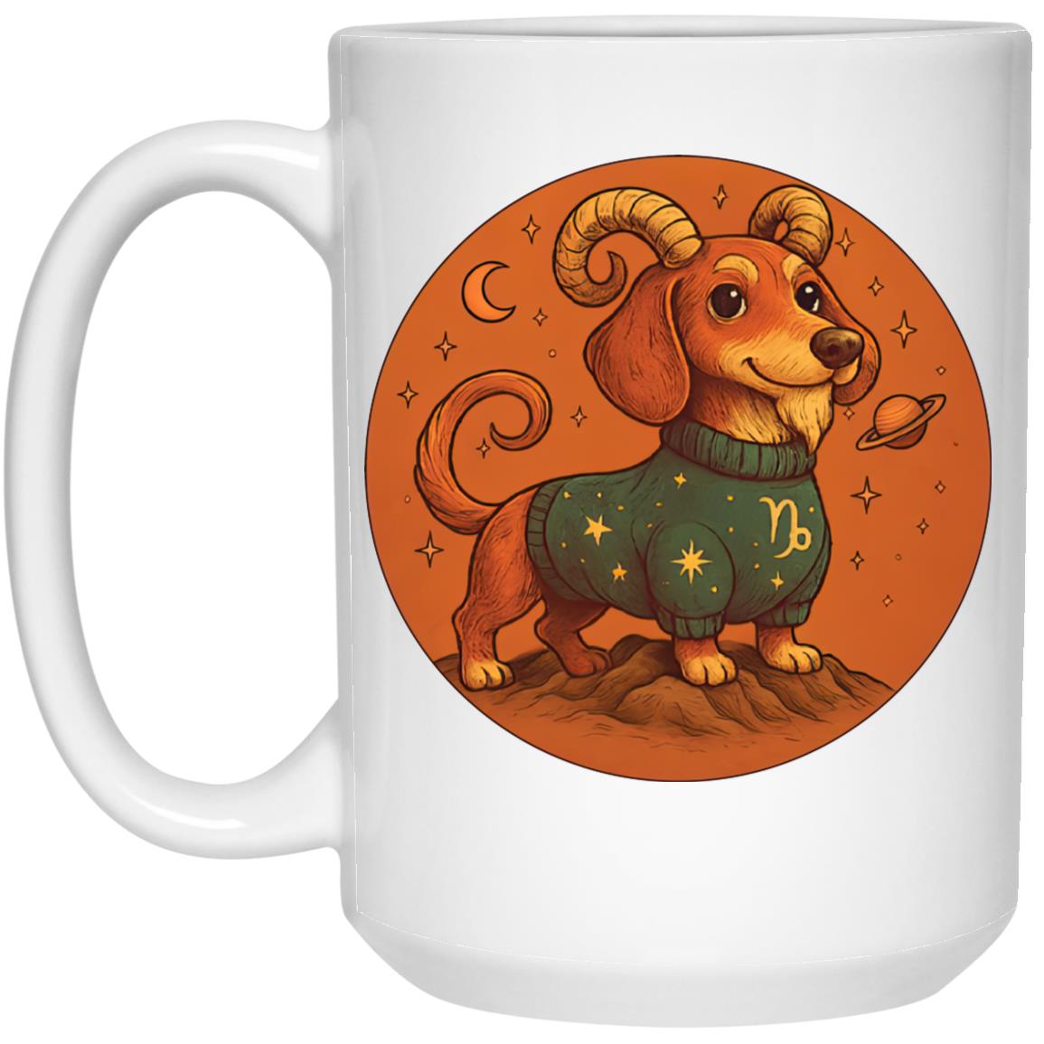 CustomCat Mugs 15oz White Mug Capricorn Dachshund Zodiac  Mugs
