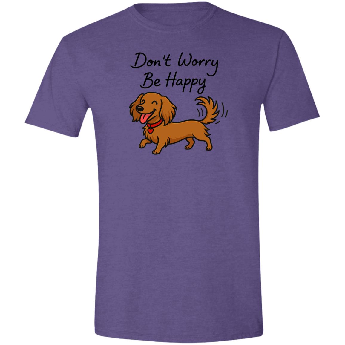 CustomCat T-Shirts Heather Purple / X-Small Don't Worry Be Happy (Long Hair Dachshund) T-Shirt