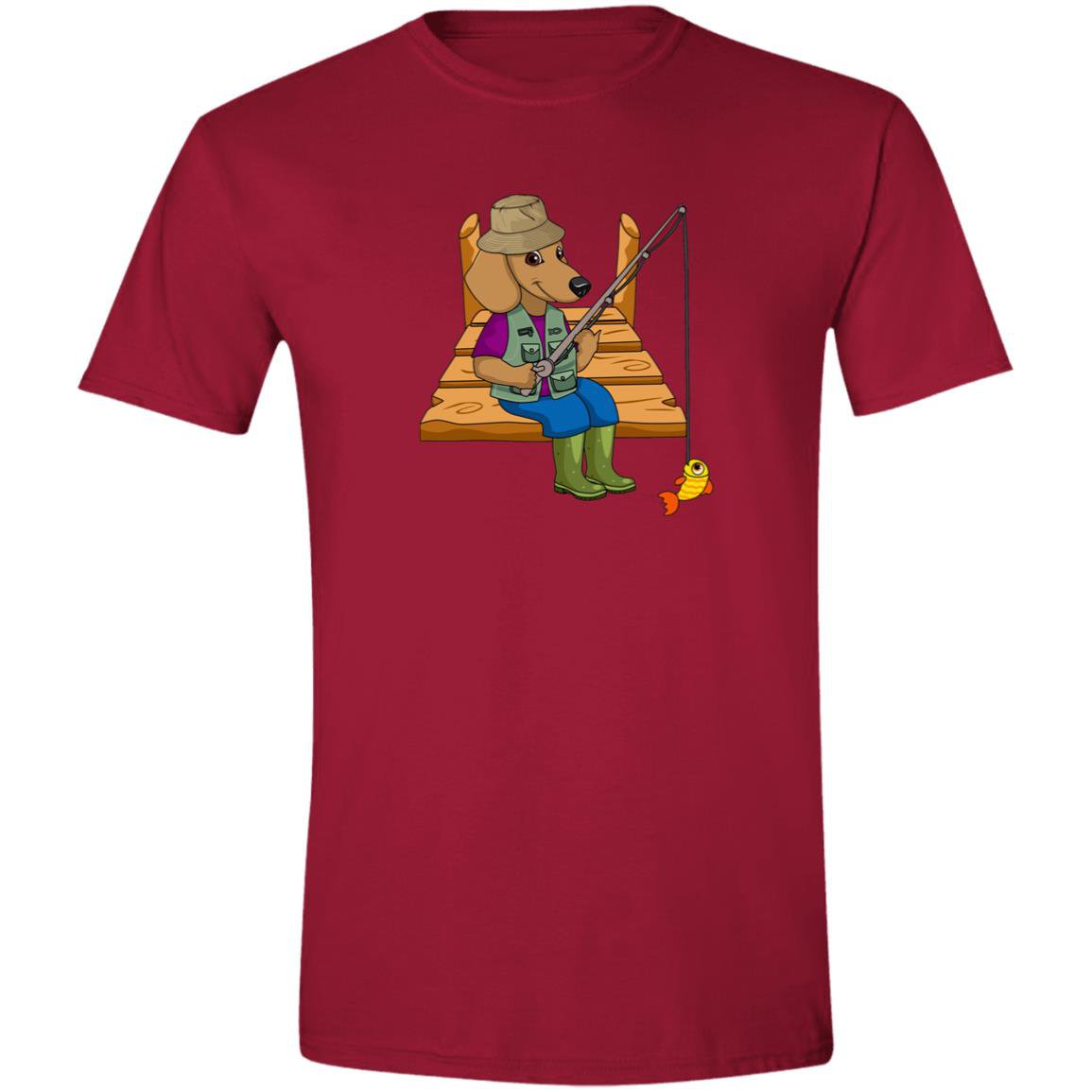 CustomCat T-Shirts Cardinal Red / S Dachshund Gone Fishin’ T-Shirt - Brown Dachshund