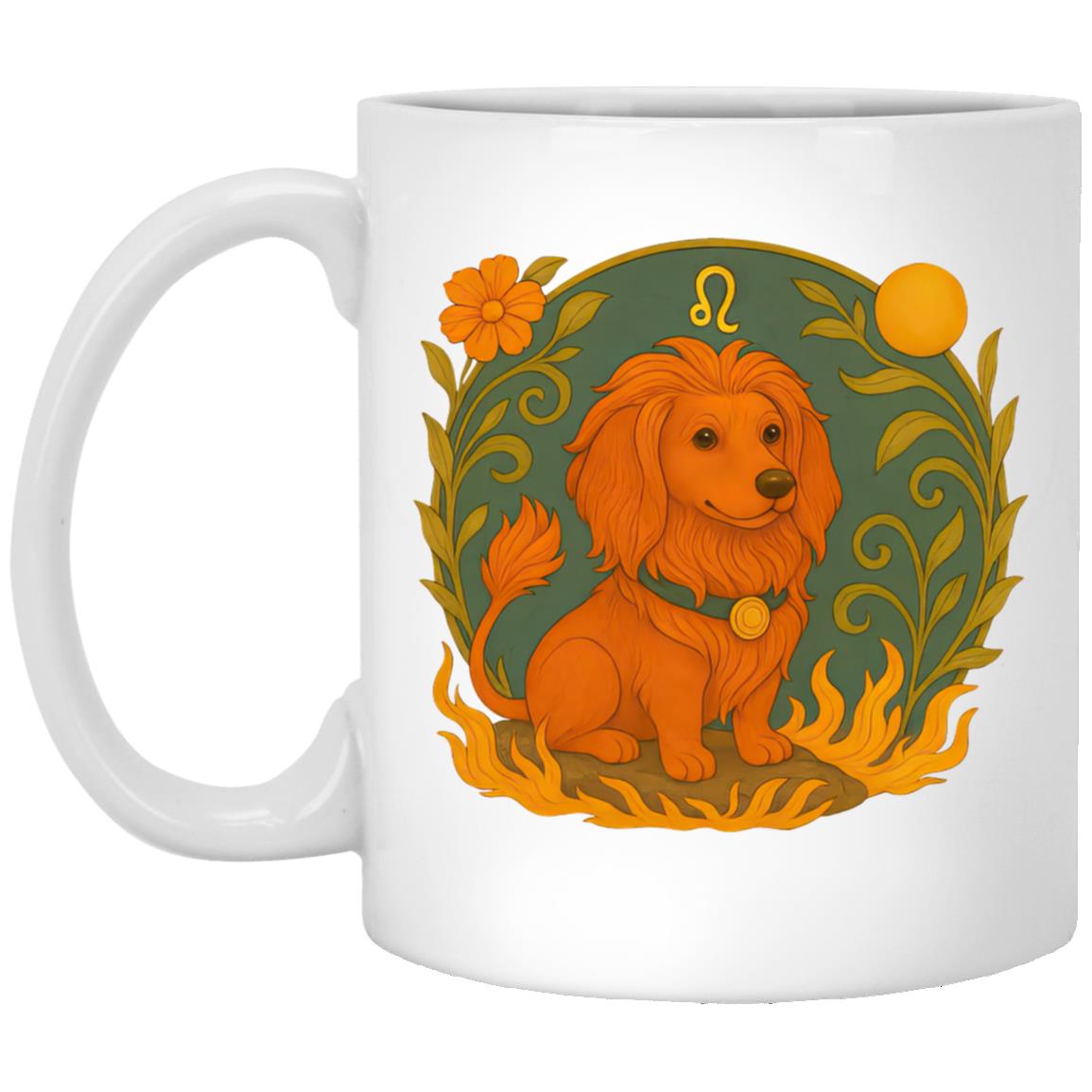 CustomCat Mugs 11oz White Mug Leo Dachshund Zodiac Mugs