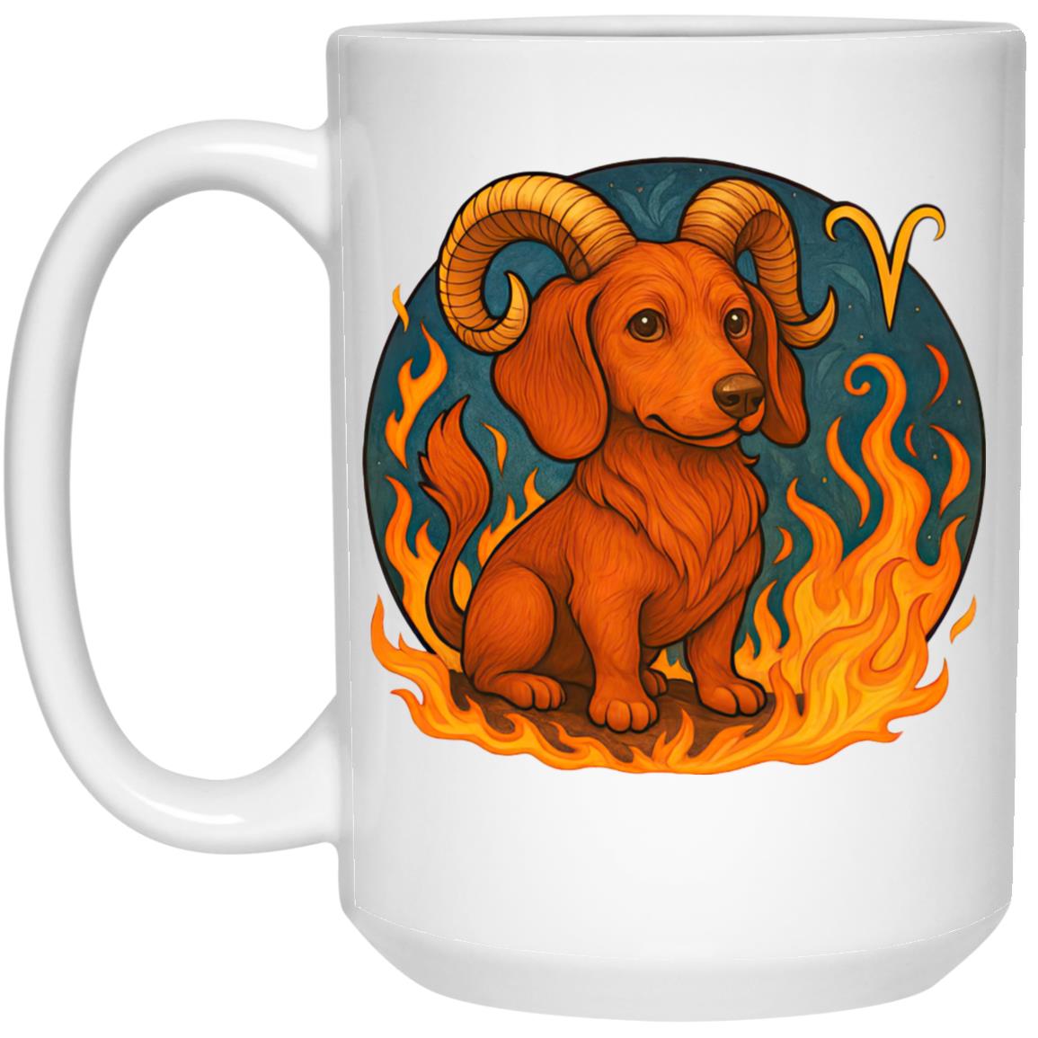 CustomCat Mugs 15oz White Mug Aries Dachshund Zodiac Mugs
