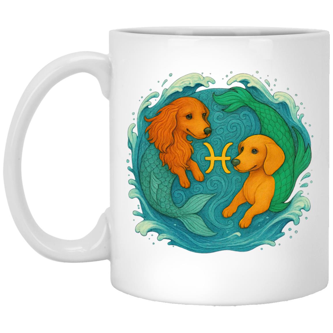 CustomCat Mugs 11oz White Mug Pisces Dachshund Zodiac Mugs