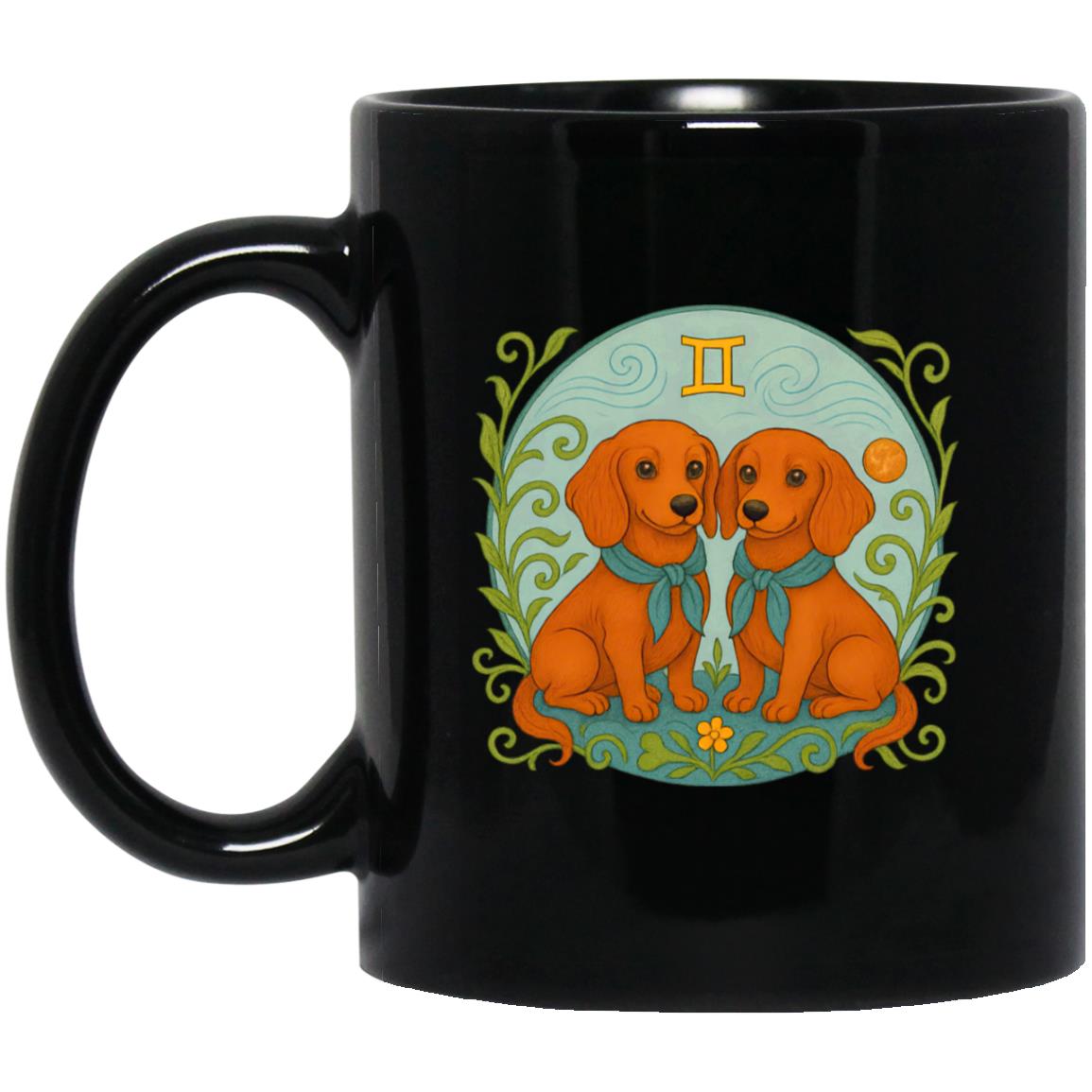 CustomCat Mugs 11oz Black Mug Gemini Dachshund Zodiac Mugs