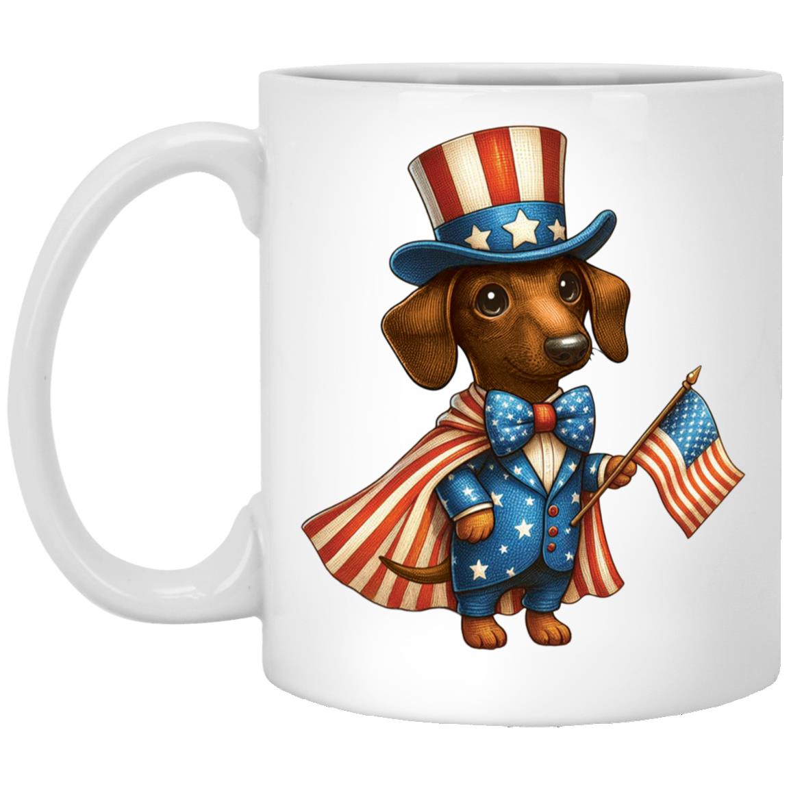 CustomCat Apparel Dachshund Brown/Red 11 oz. White Mug Dachshund Stars & Stripes Mugs