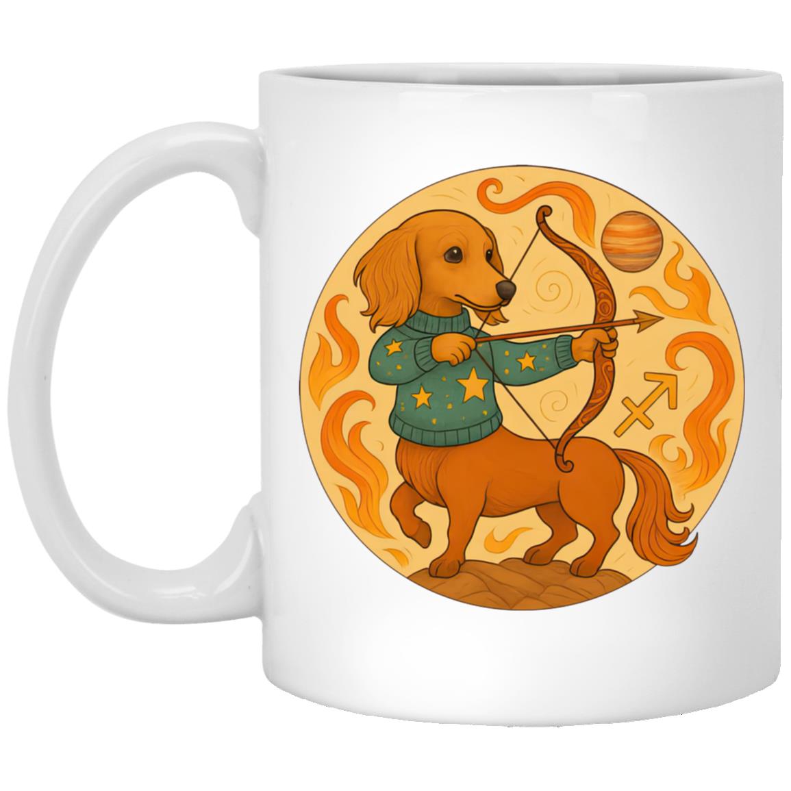 CustomCat Mugs 11oz White Mug Sagittarius Dachshund Zodiac Mugs