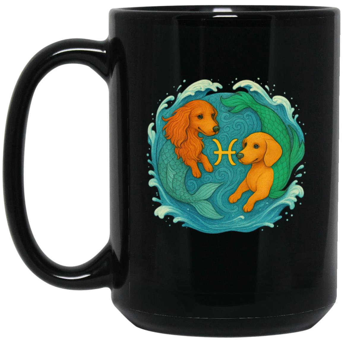 CustomCat Mugs 15oz Black Mug Pisces Dachshund Zodiac Mugs