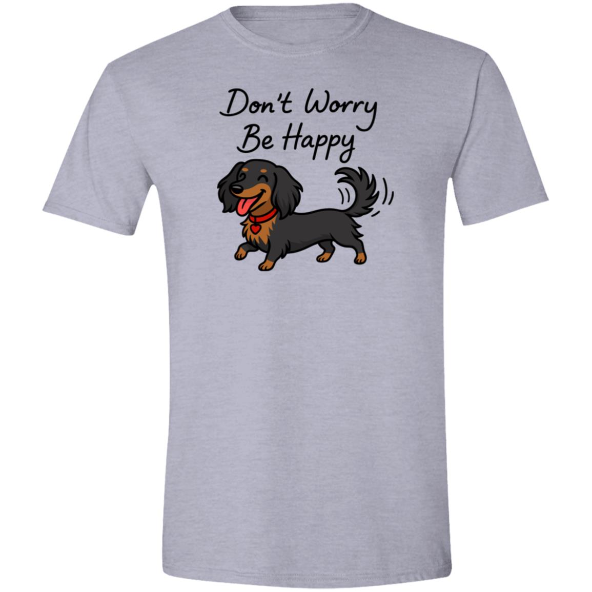CustomCat T-Shirts Sport Grey / S Don't Worry Be Happy (Black Tan Long Hair Dachshund) T-Shirt