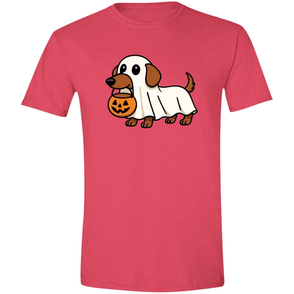 CustomCat Apparel No Trick or Treat / Heather Red / S Trick or Treat Dachshund Ghost Halloween T-Shirt