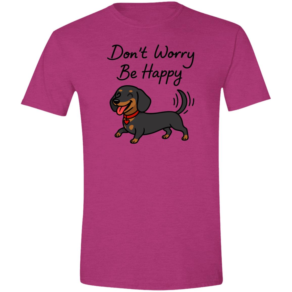 CustomCat T-Shirts Antique Heliconia / S Don't Worry Be Happy (Black Tan Smooth Hair Dachshund) T-Shirt