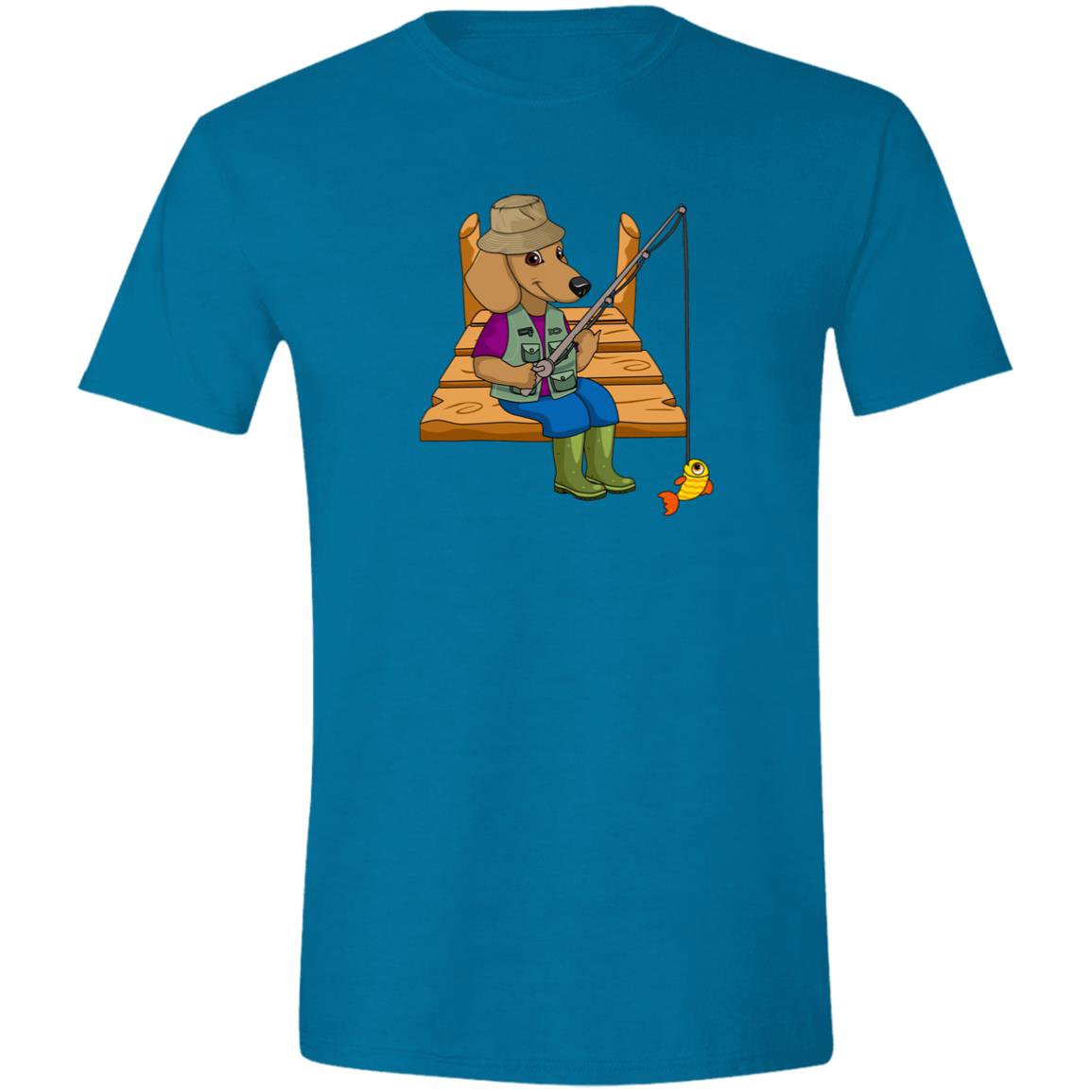 CustomCat T-Shirts Antique Sapphire / S Dachshund Gone Fishin’ T-Shirt - Brown Dachshund