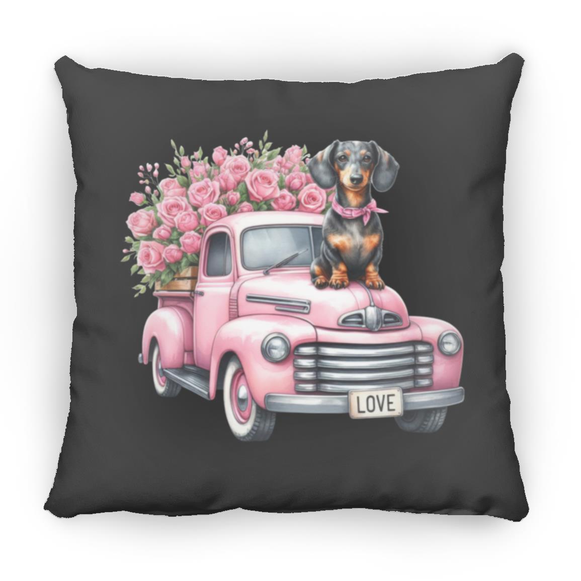 CustomCat Pillows Medium Square Pillow / Black Dachshund Love Truck Pillows