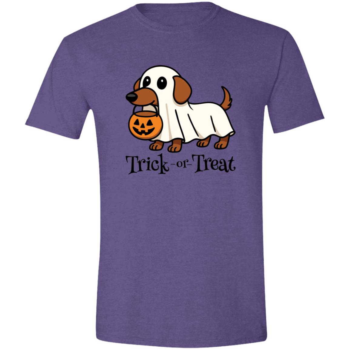 CustomCat Apparel Trick or Treat / Heather Purple / S Trick or Treat Dachshund Ghost Halloween T-Shirt