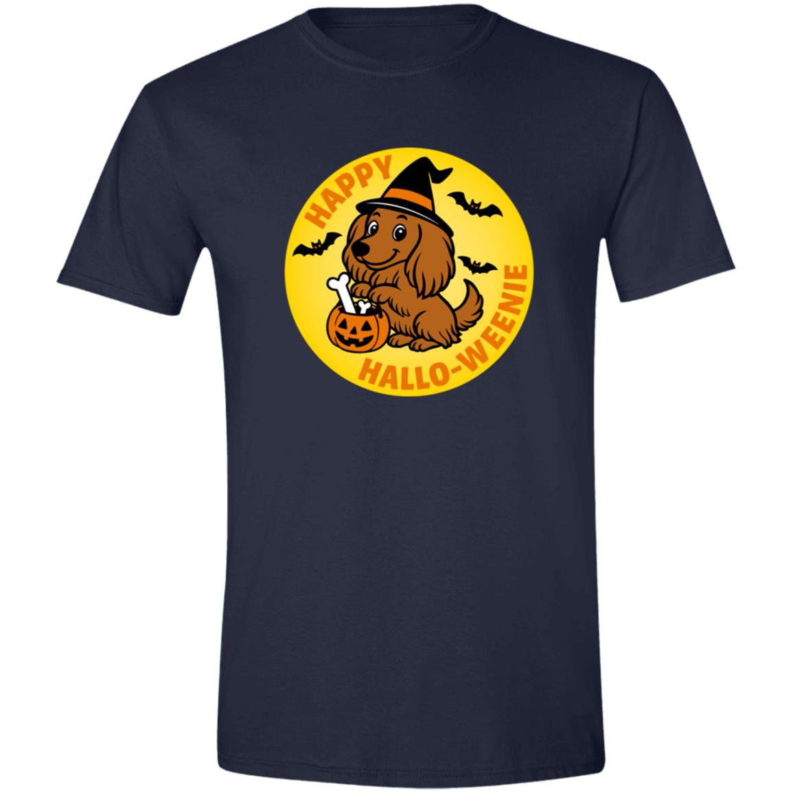 CustomCat T-Shirts Navy / S Dachshund Halloweenie Long Hair Brown/Red T-Shirts