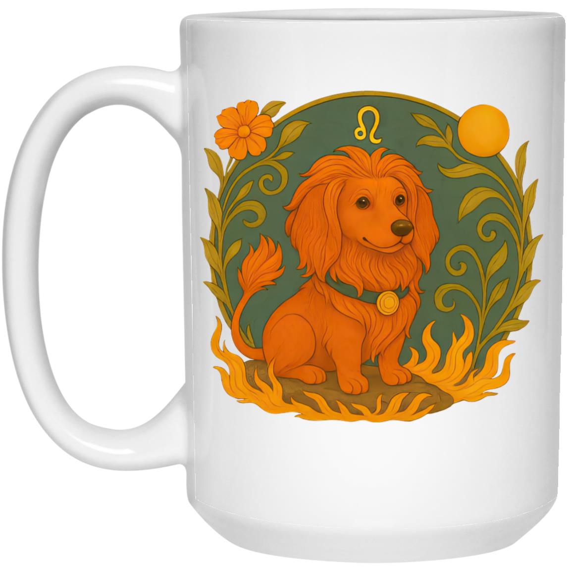 CustomCat Mugs 11oz White Mug Leo Dachshund Zodiac Mugs