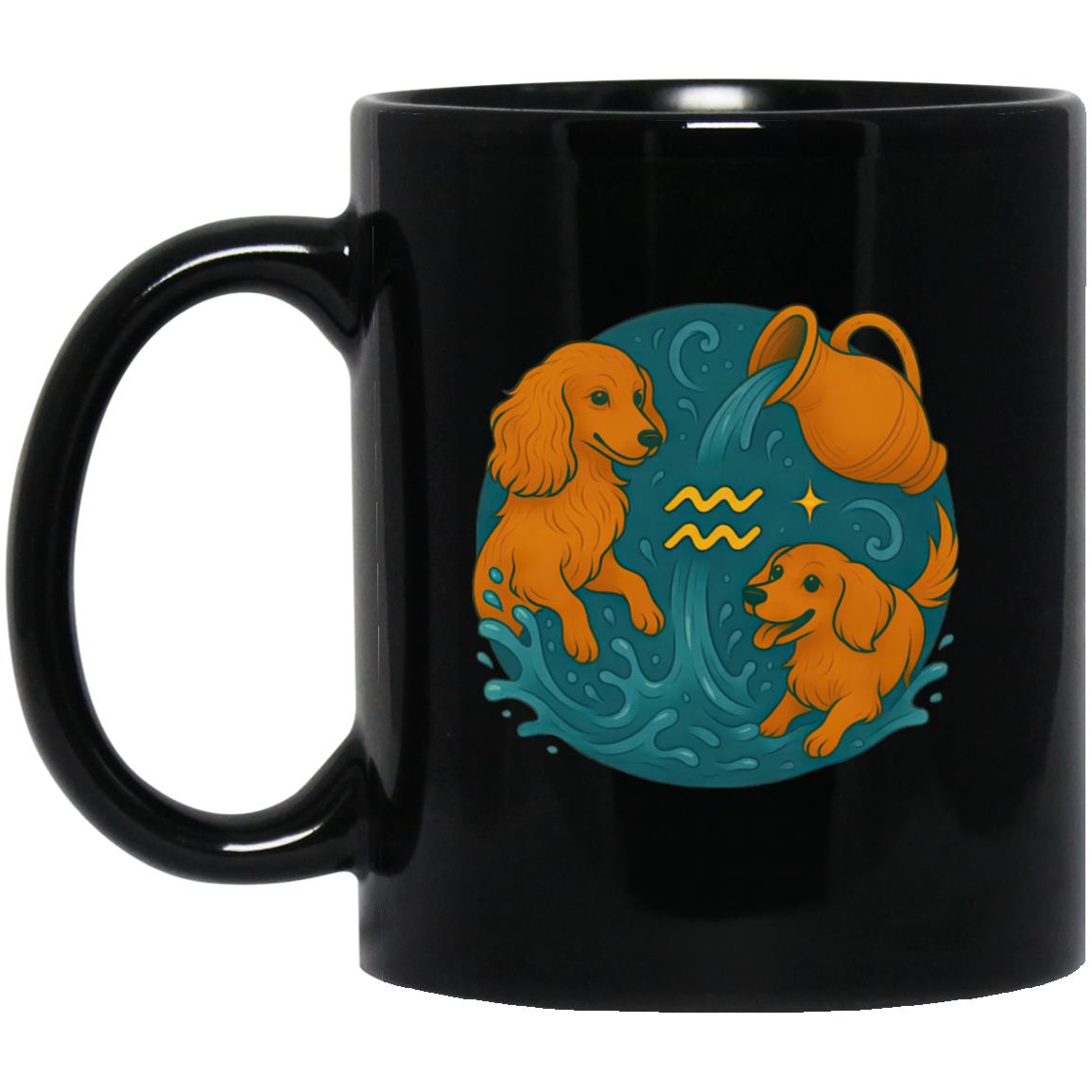 CustomCat Mugs 11oz Black Mug Aquarius Dachshund Zodiac Mugs