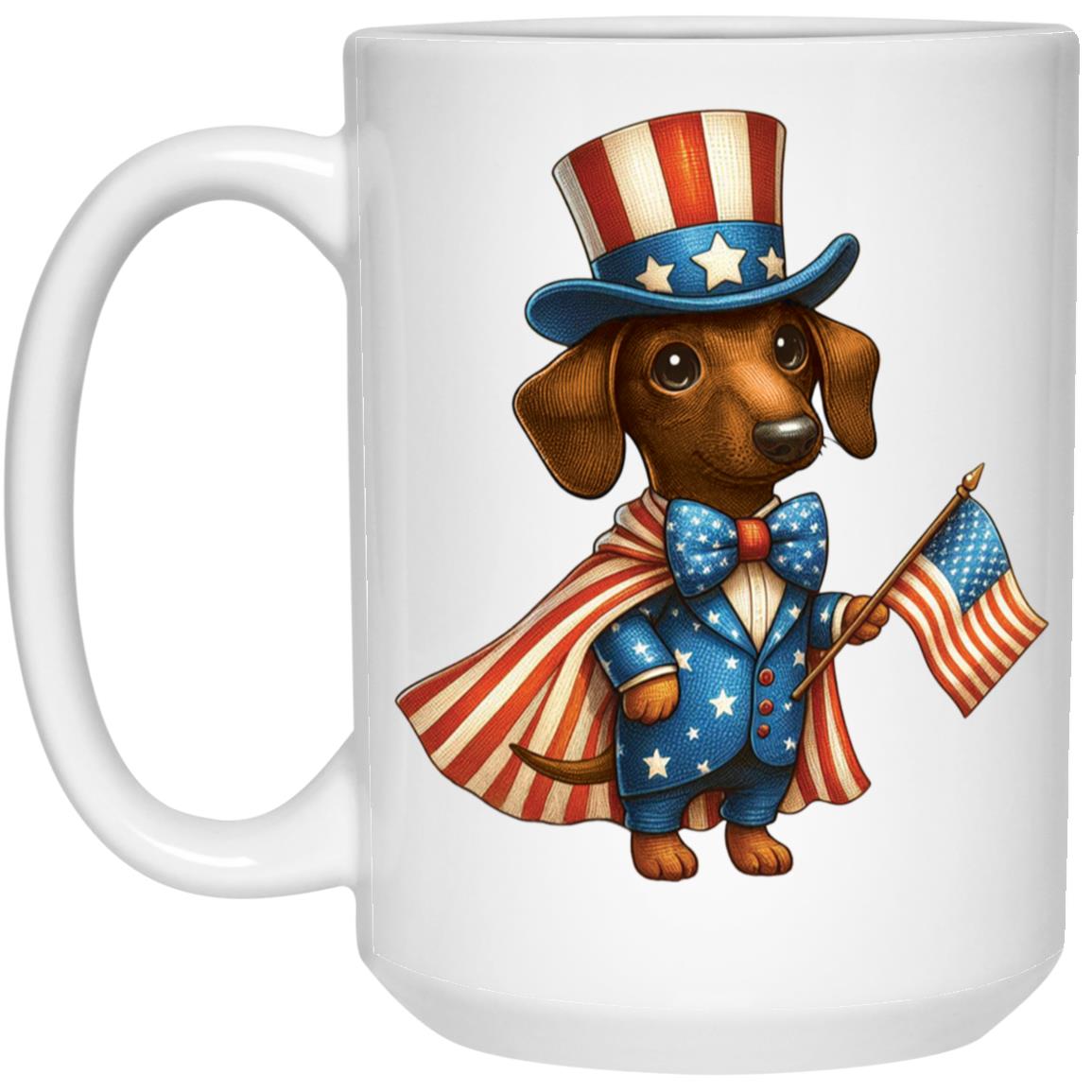 CustomCat Apparel Dachshund Brown/Red 15 oz. White Mug Dachshund Stars & Stripes Mugs