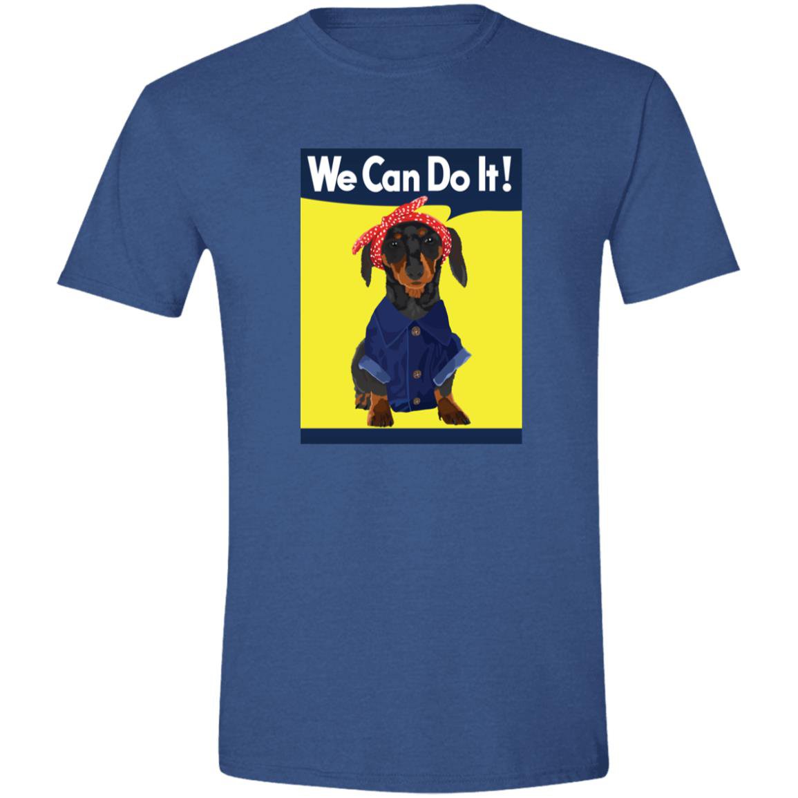 CustomCat T-Shirts Heather Royal / S Dachshund Rosie the Riveter Black Tan We Can Do It T-Shirts