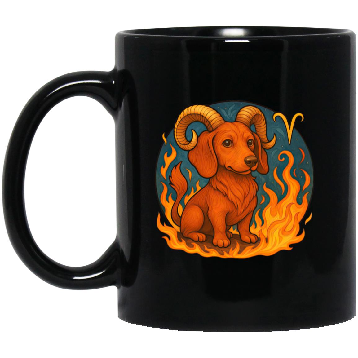 CustomCat Mugs 11oz Black Mug Aries Dachshund Zodiac Mugs