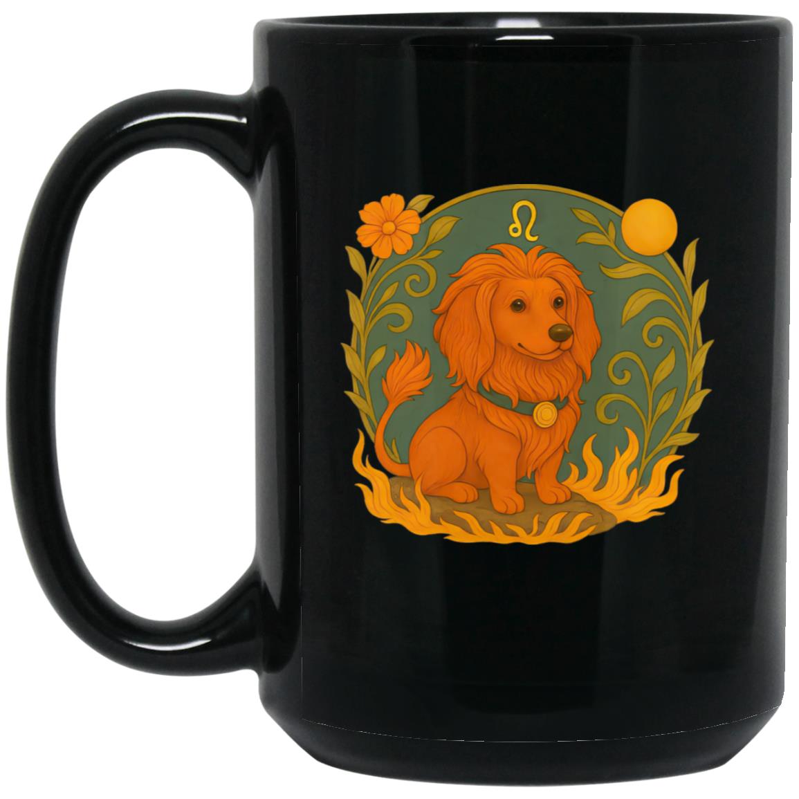 CustomCat Mugs 15oz Black Mug Leo Dachshund Zodiac Mugs