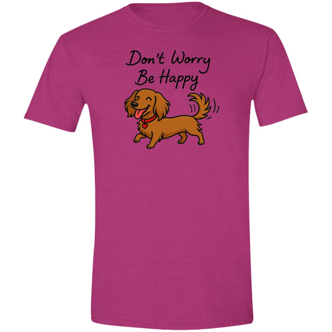 CustomCat T-Shirts Antique Heliconia / X-Small Don't Worry Be Happy (Long Hair Dachshund) T-Shirt