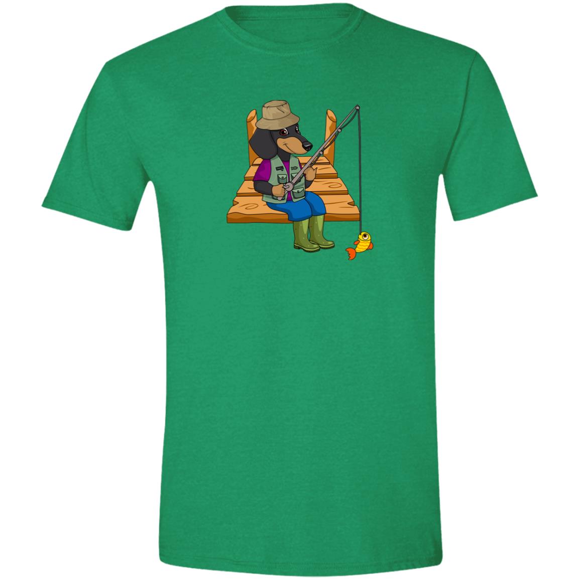 CustomCat T-Shirts Heather Irish Green / S Dachshund Gone Fishin’ T-Shirt - Black & Tan