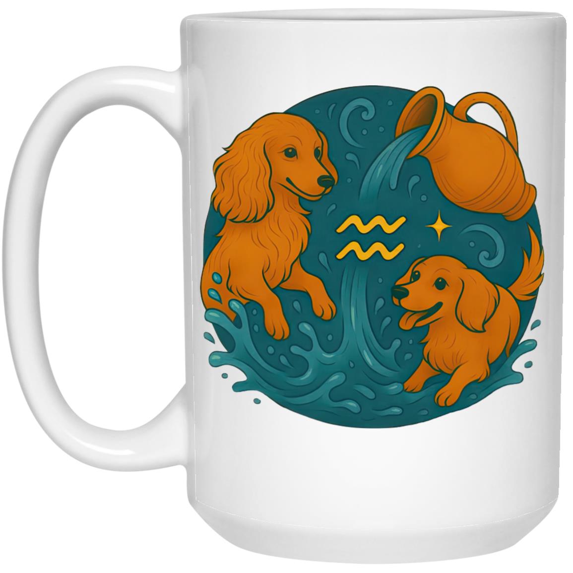 CustomCat Mugs 15oz White Mug Aquarius Dachshund Zodiac Mugs