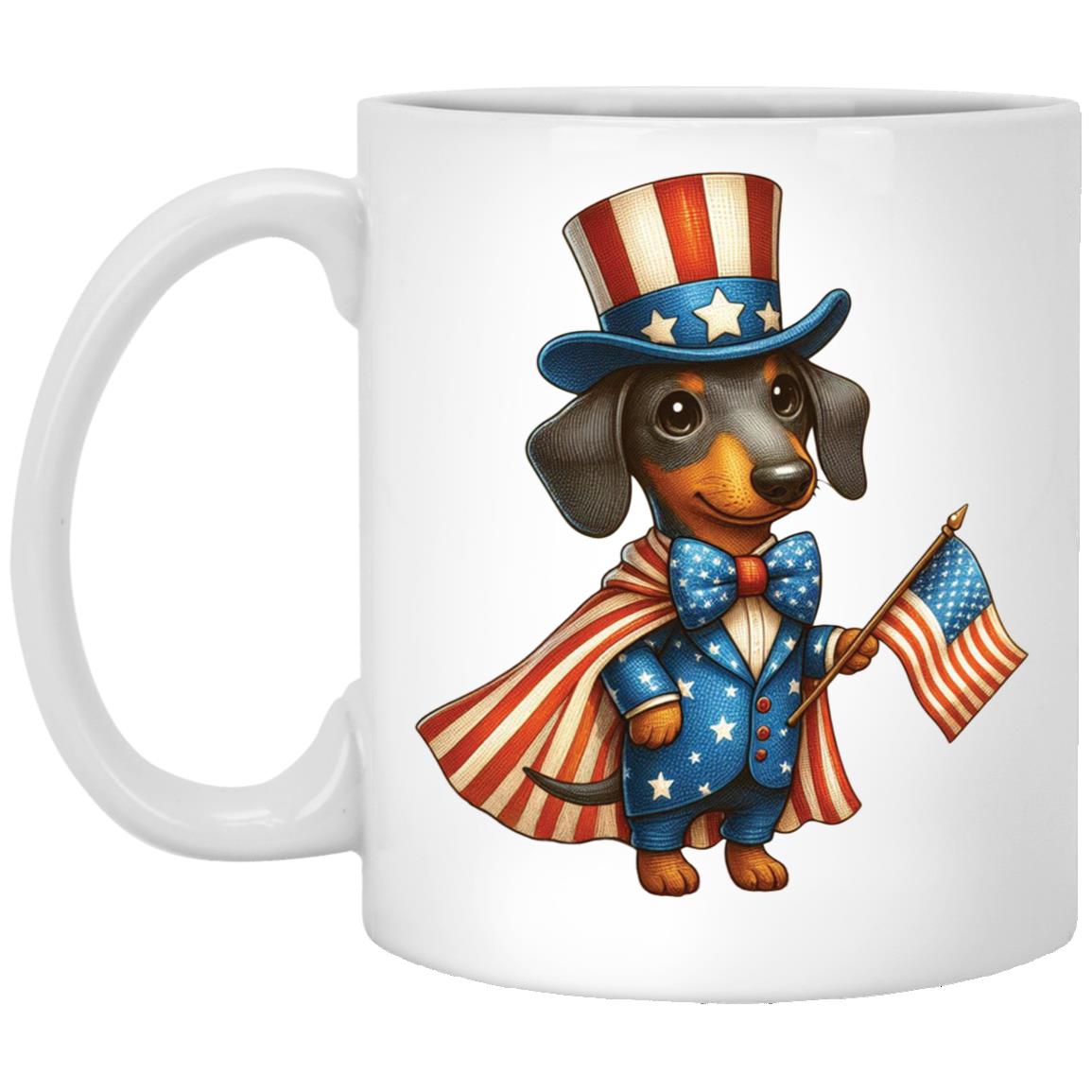 CustomCat Apparel Dachshund Black & Tan 11 oz. White Mug Dachshund Stars & Stripes Mugs