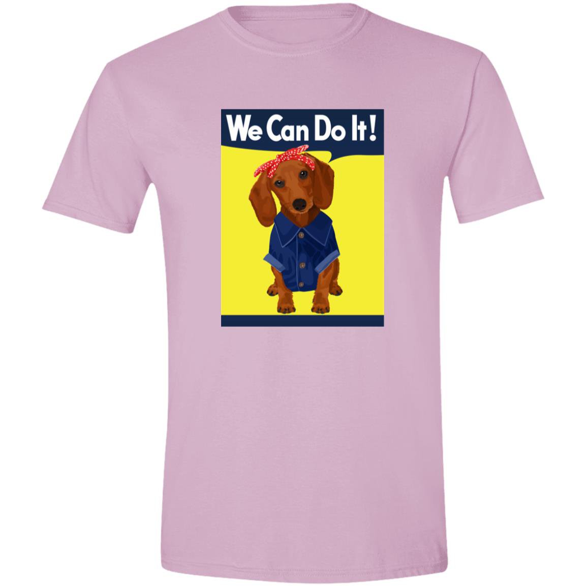 CustomCat T-Shirts Light Blue / S Dachshund Rosie the Riveter Brown/Red We Can Do It T-Shirts