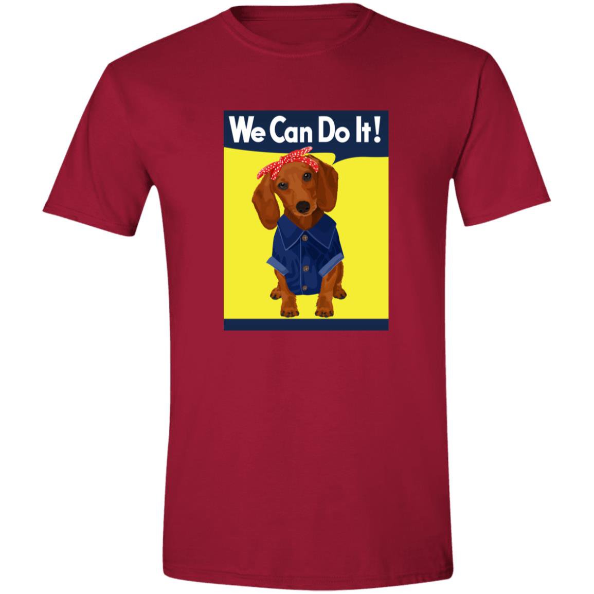 CustomCat T-Shirts Cardinal Red / S Dachshund Rosie the Riveter Brown/Red We Can Do It T-Shirts