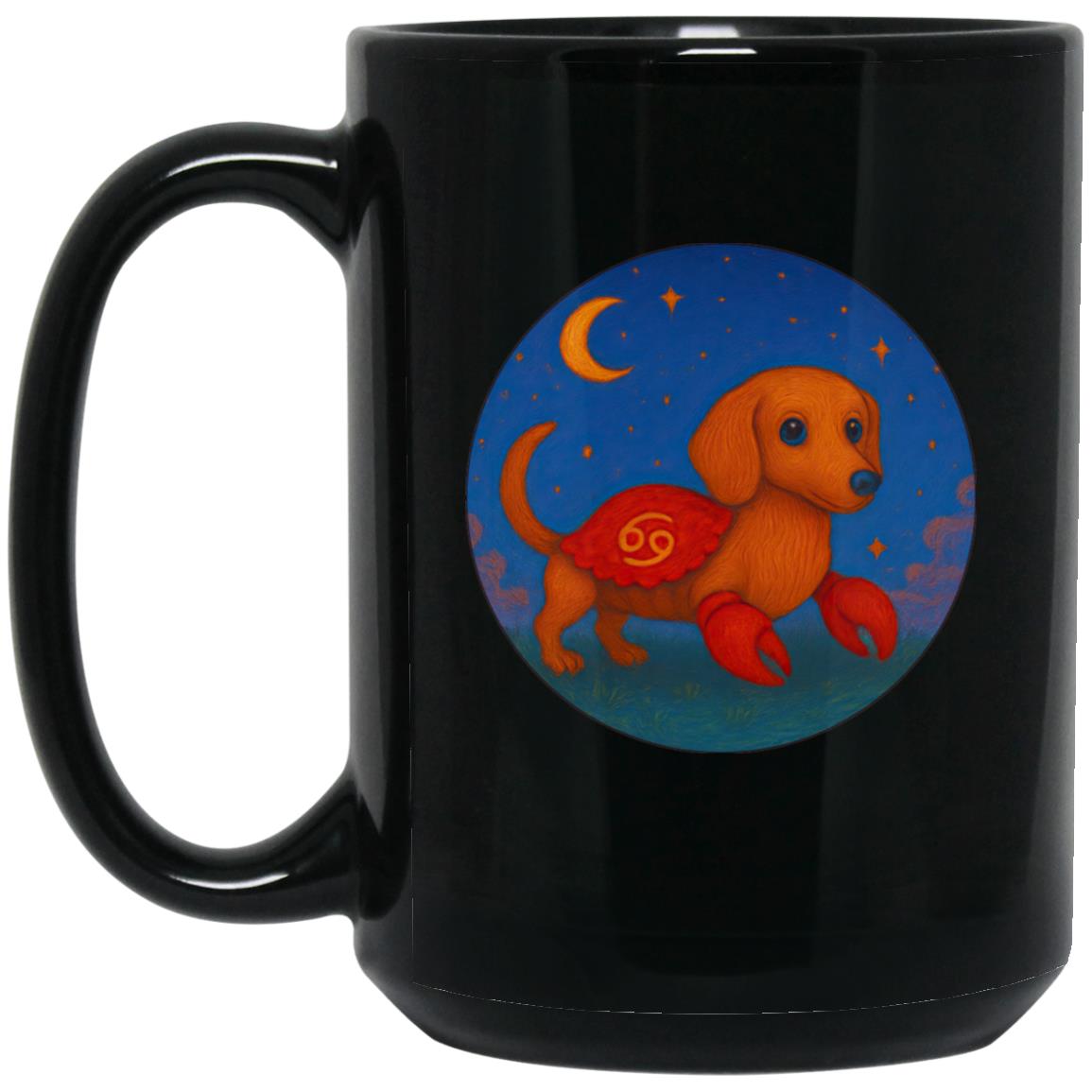 CustomCat Mugs 15oz Black Mug Cancer Dachshund Zodiac Mugs