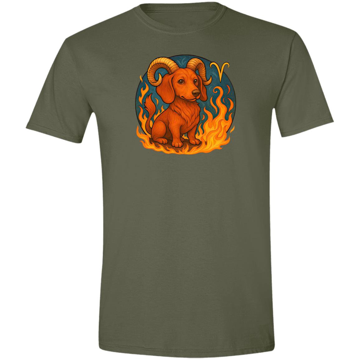 CustomCat T-Shirts Military Green / S Aries Dachshund Zodiac T-Shirt