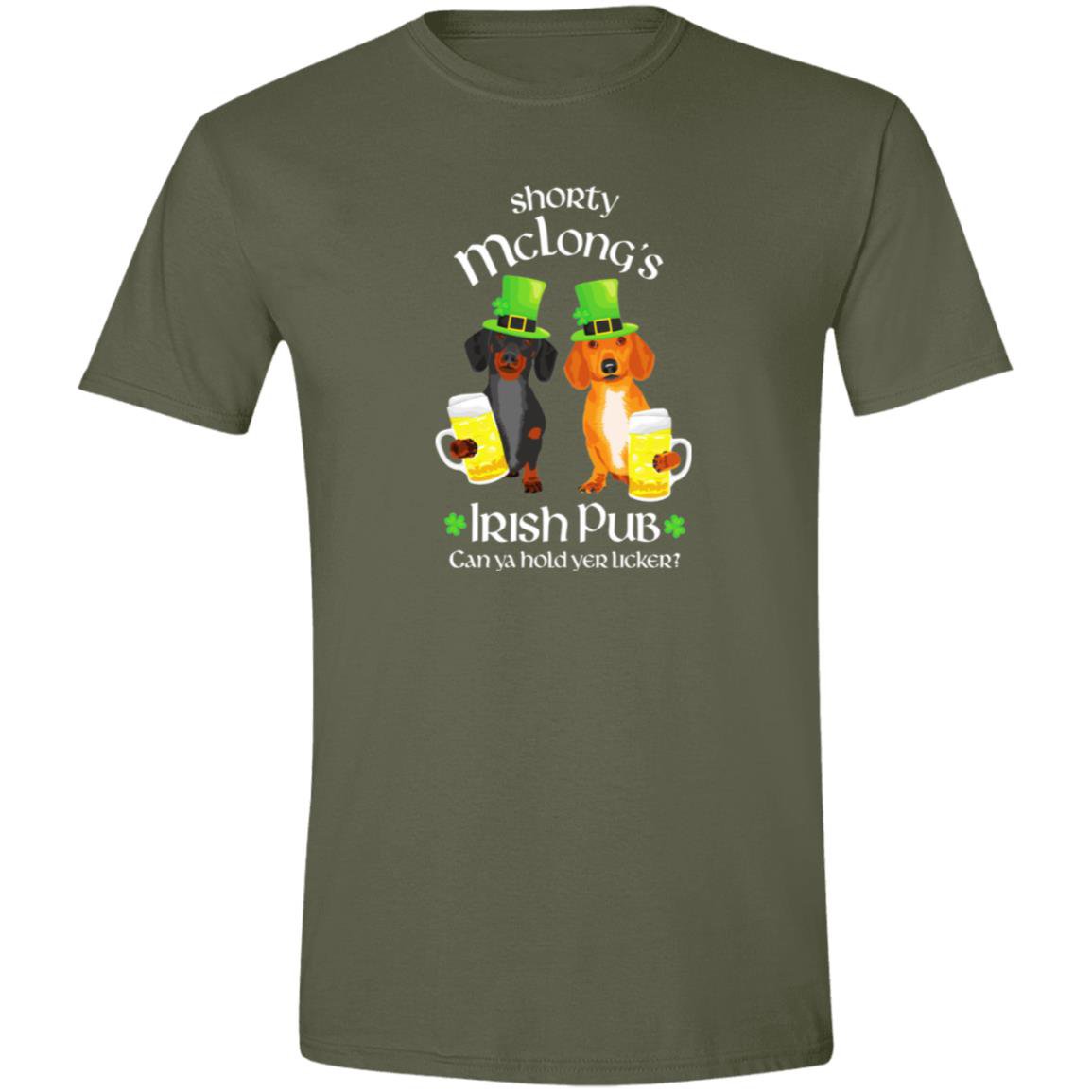 CustomCat Apparel Military Green / S Dachshund Shorty McLong's Irish Pub T-Shirt