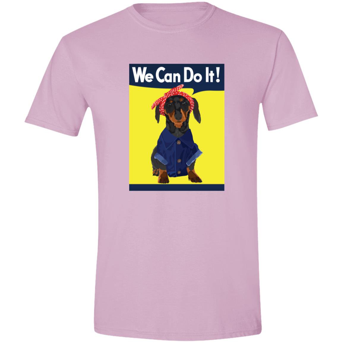 CustomCat T-Shirts Light Blue / S Dachshund Rosie the Riveter Black Tan We Can Do It T-Shirts