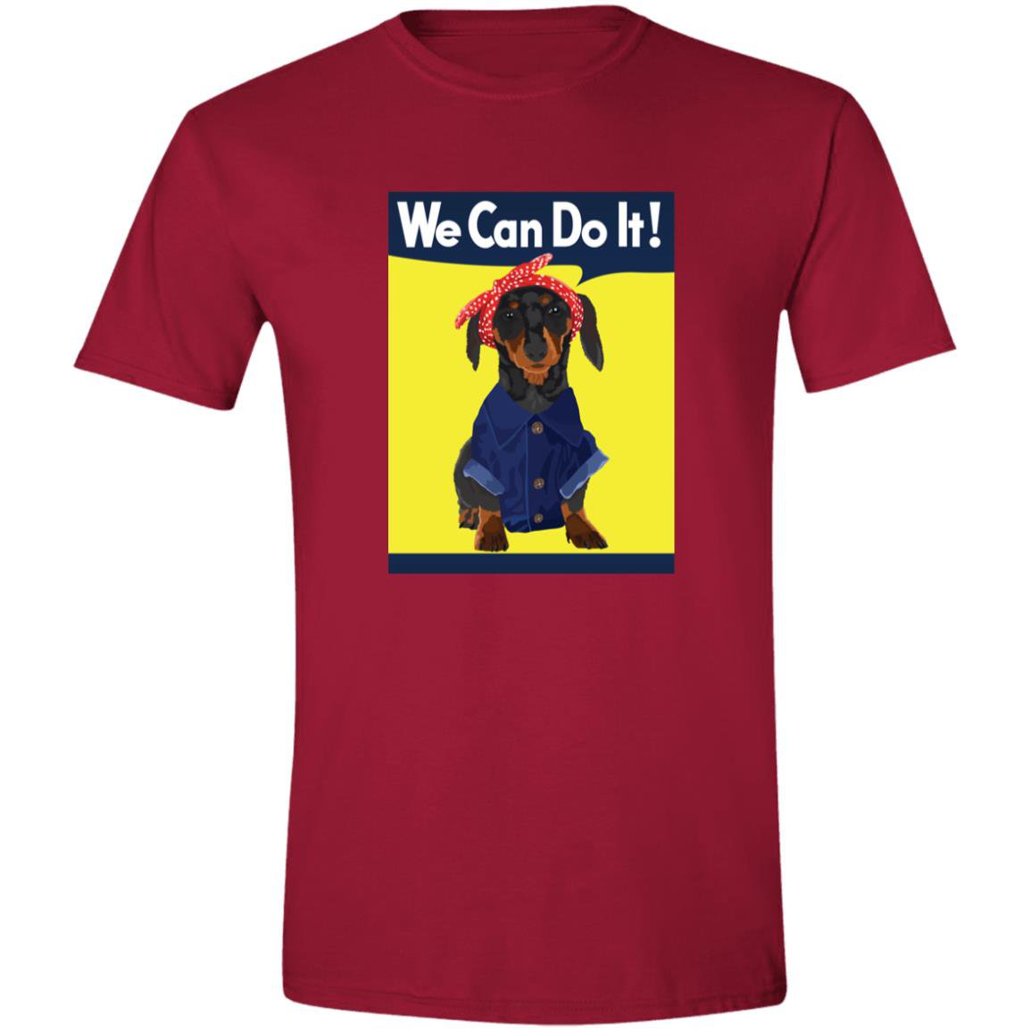 CustomCat T-Shirts Cardinal Red / S Dachshund Rosie the Riveter Black Tan We Can Do It T-Shirts
